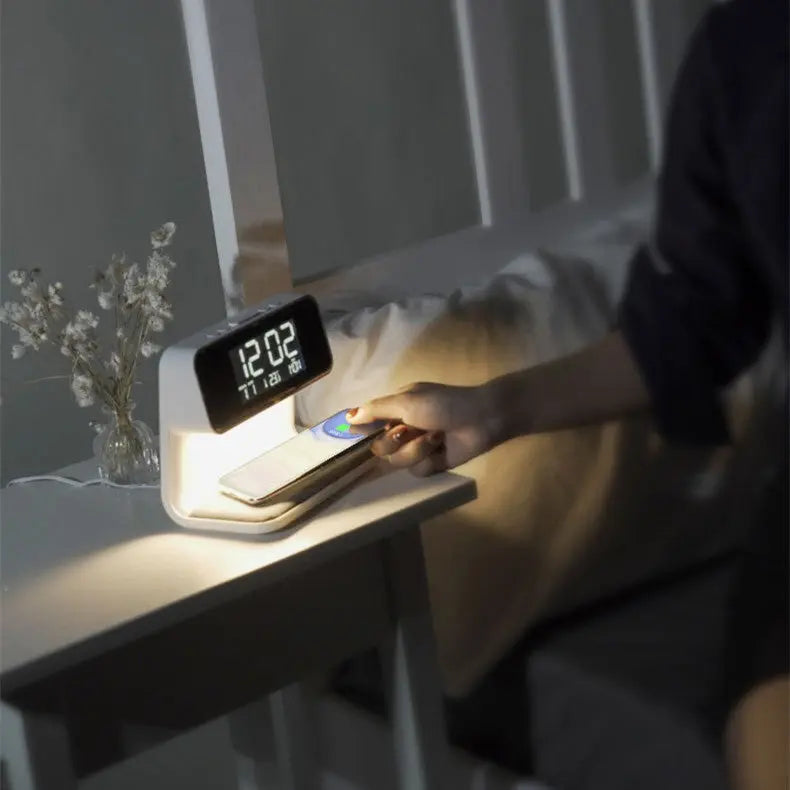 Creative 3 In 1 Bedside Lamp Wireless Charging LCD Screen Alarm Clock  Wireless Phone Charger TrendyDwelling