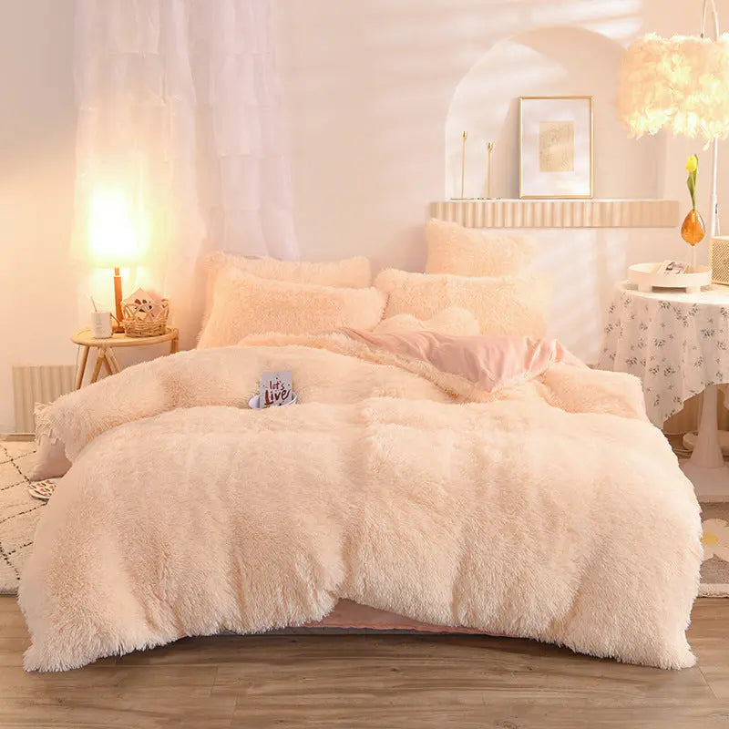 Luxury Thick Fleece Duvet Cover Queen King Winter Warm Bed Quilt Cover Pillowcase Fluffy Plush Shaggy Bedclothes Bedding Set Winter Body Keep Warm TrendyDwelling