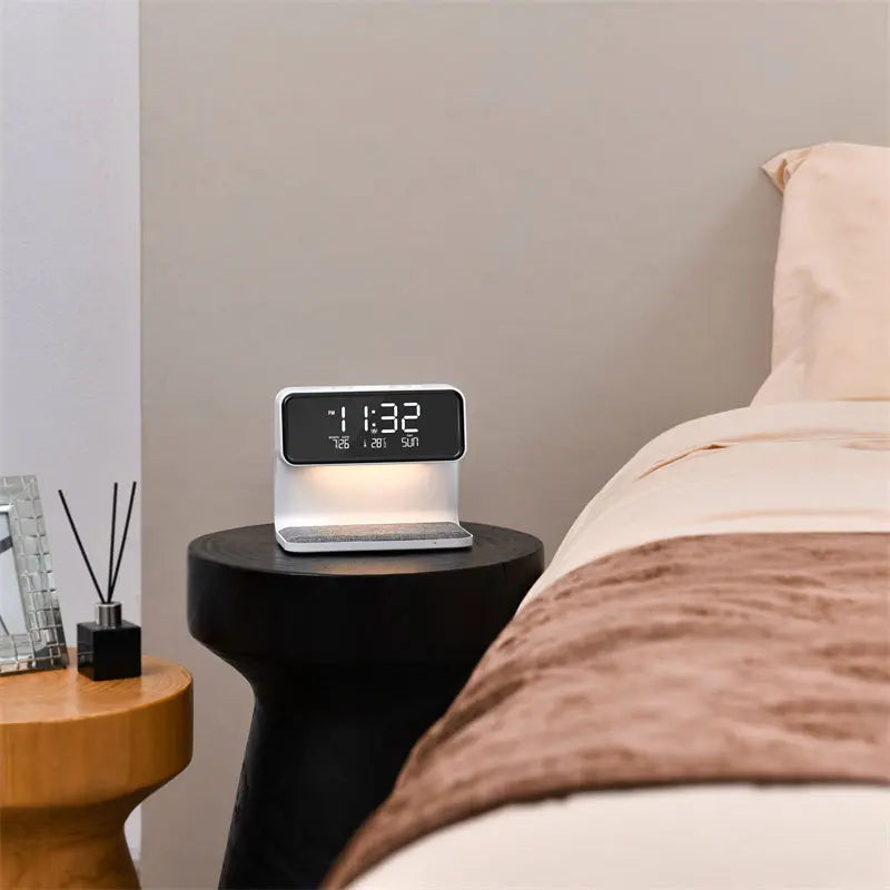 Creative 3 In 1 Bedside Lamp Wireless Charging LCD Screen Alarm Clock  Wireless Phone Charger TrendyDwelling