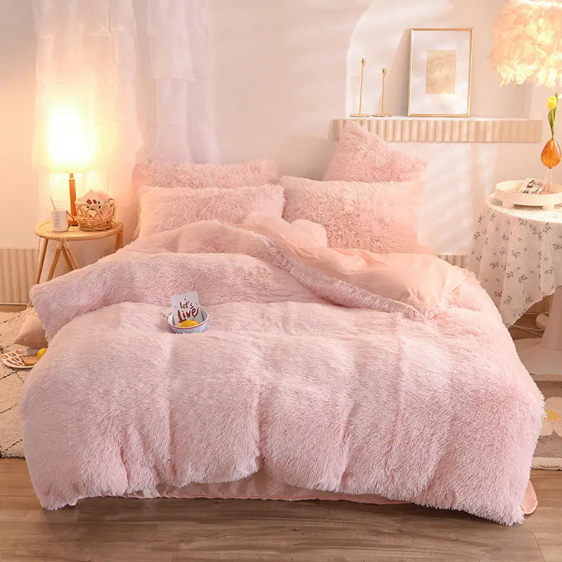 Luxury Thick Fleece Duvet Cover Queen King Winter Warm Bed Quilt Cover Pillowcase Fluffy Plush Shaggy Bedclothes Bedding Set Winter Body Keep Warm TrendyDwelling