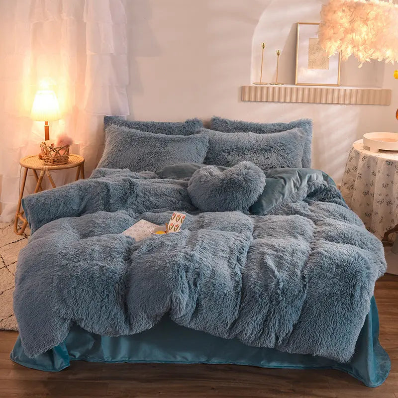 Luxury Thick Fleece Duvet Cover Queen King Winter Warm Bed Quilt Cover Pillowcase Fluffy Plush Shaggy Bedclothes Bedding Set Winter Body Keep Warm TrendyDwelling