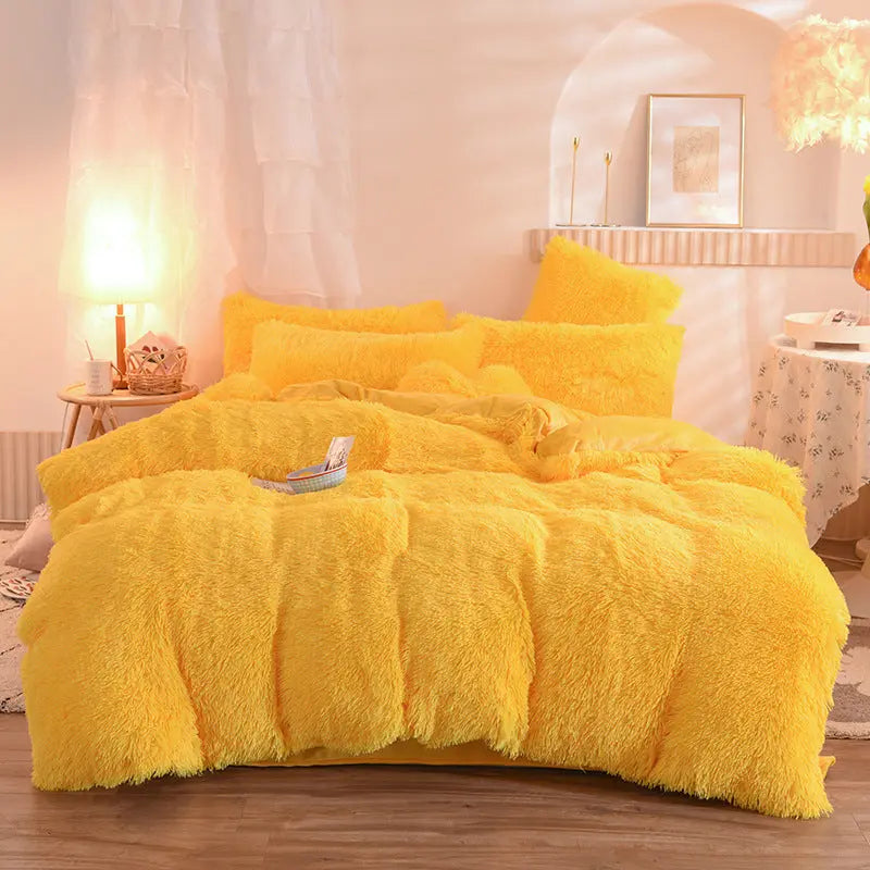 Luxury Thick Fleece Duvet Cover Queen King Winter Warm Bed Quilt Cover Pillowcase Fluffy Plush Shaggy Bedclothes Bedding Set Winter Body Keep Warm TrendyDwelling