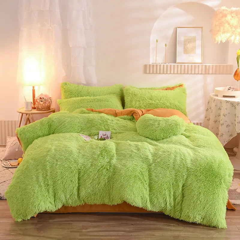 Luxury Thick Fleece Duvet Cover Queen King Winter Warm Bed Quilt Cover Pillowcase Fluffy Plush Shaggy Bedclothes Bedding Set Winter Body Keep Warm TrendyDwelling