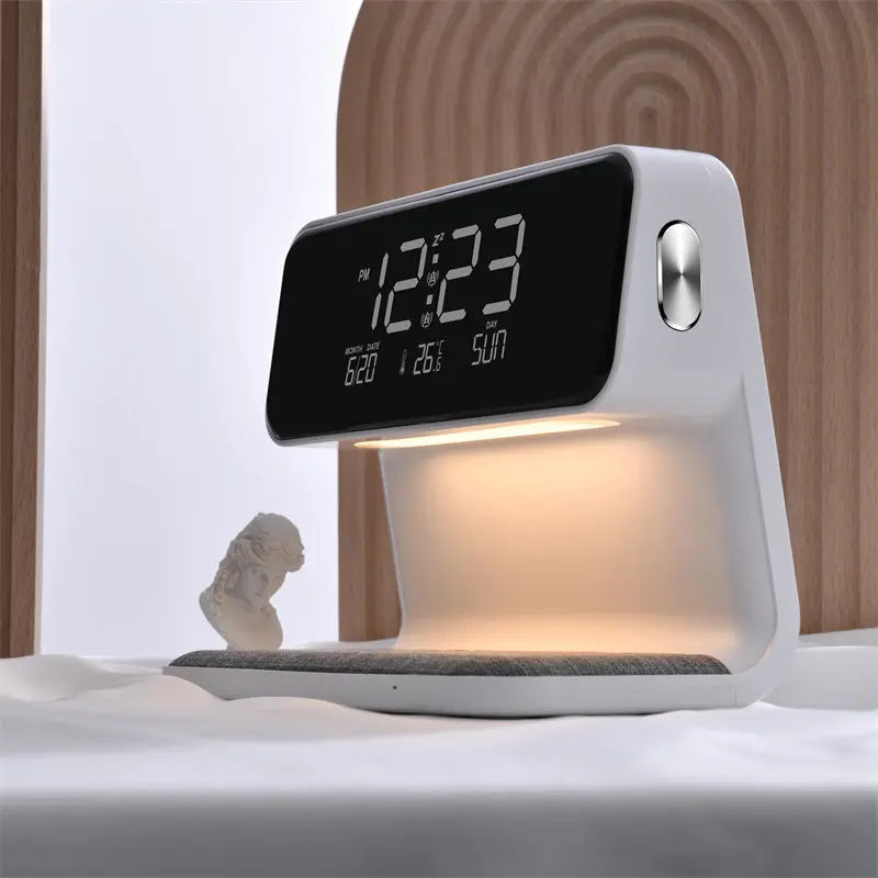 Creative 3 In 1 Bedside Lamp Wireless Charging LCD Screen Alarm Clock  Wireless Phone Charger TrendyDwelling