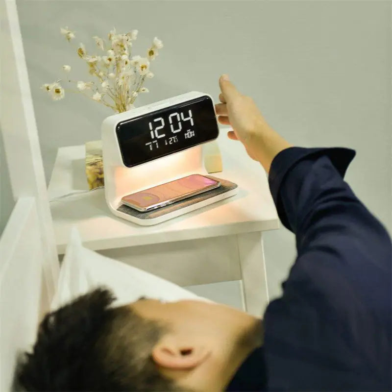 Creative 3 In 1 Bedside Lamp Wireless Charging LCD Screen Alarm Clock  Wireless Phone Charger TrendyDwelling