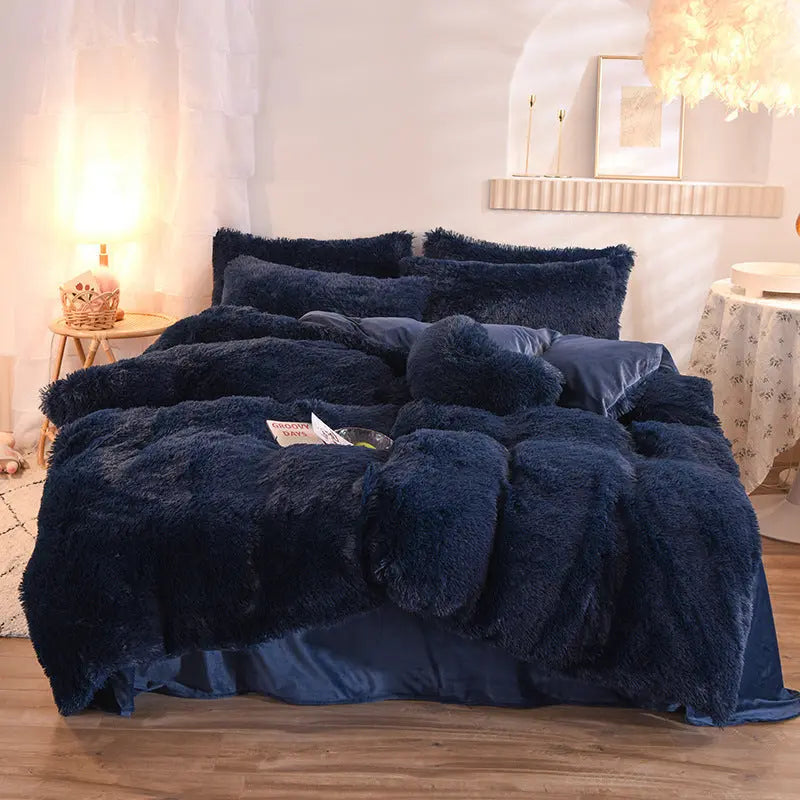 Luxury Thick Fleece Duvet Cover Queen King Winter Warm Bed Quilt Cover Pillowcase Fluffy Plush Shaggy Bedclothes Bedding Set Winter Body Keep Warm TrendyDwelling