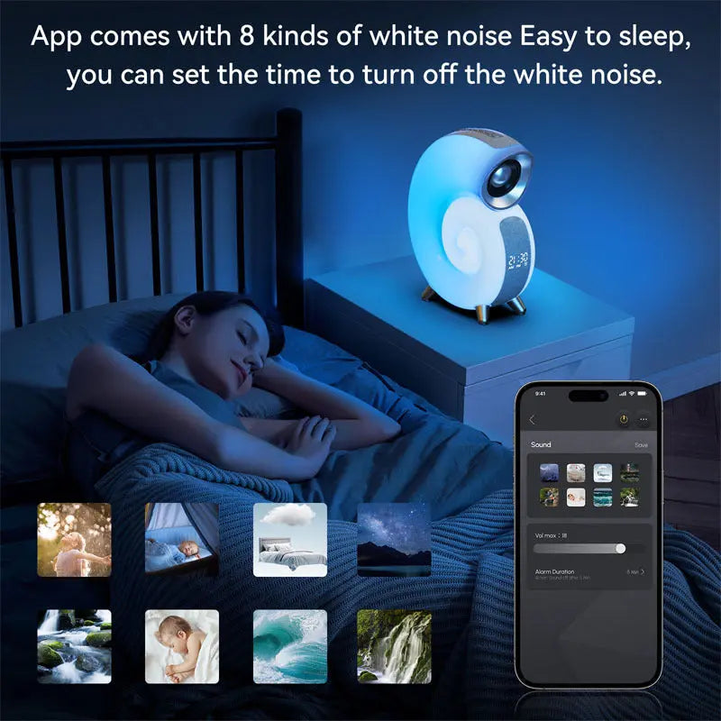 Conch Smart RGB Atmosphere Light Bluetooth Speaker Alarm Clock Wake-up Lamp White Noise Machine For Sleeping Baby APP Control TrendyDwelling