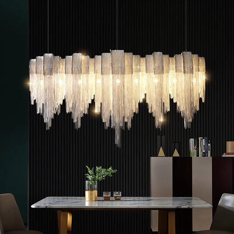 Nordic Luxury Villa Design Tassel Aluminum Chain Living Room Chandelier TrendyDwelling