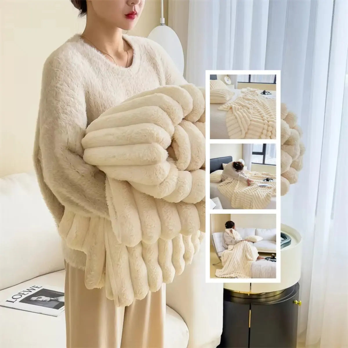 Soft Wind Bubble Velvet Blanket Warm Solid Rabbit Fur Blankets Double-sided Thickening Cover Throw Warm Fur Blanket TrendyDwelling