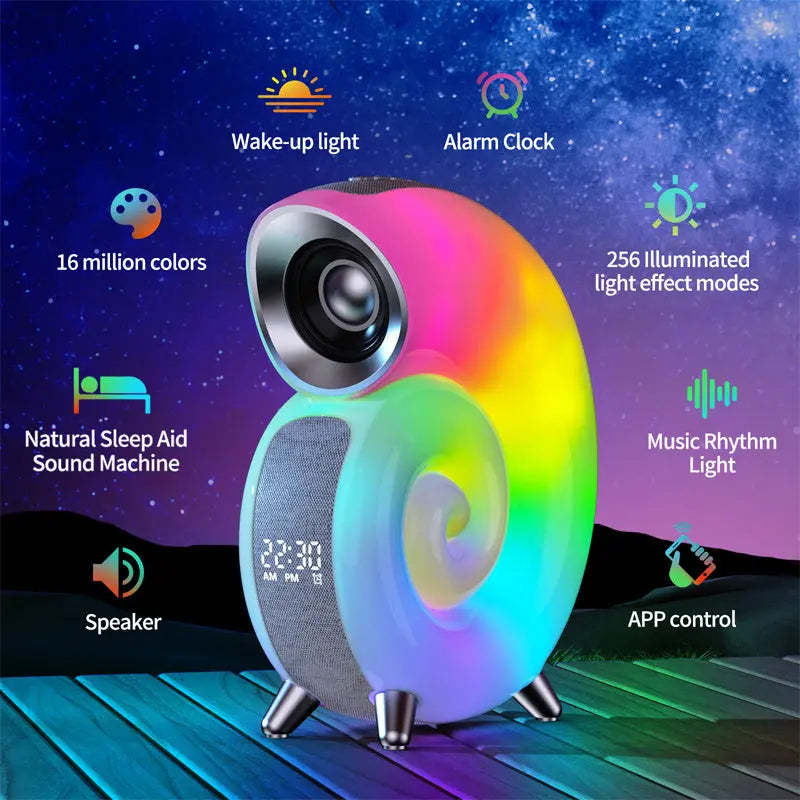 Conch Smart RGB Atmosphere Light Bluetooth Speaker Alarm Clock Wake-up Lamp White Noise Machine For Sleeping Baby APP Control TrendyDwelling