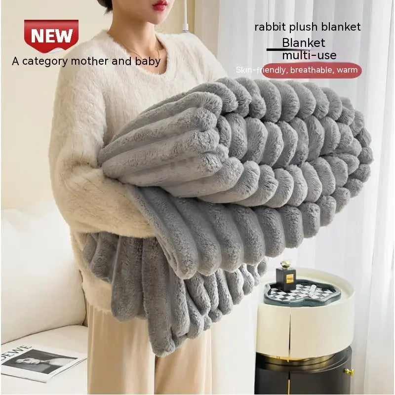 Soft Wind Bubble Velvet Blanket Warm Solid Rabbit Fur Blankets Double-sided Thickening Cover Throw Warm Fur Blanket TrendyDwelling