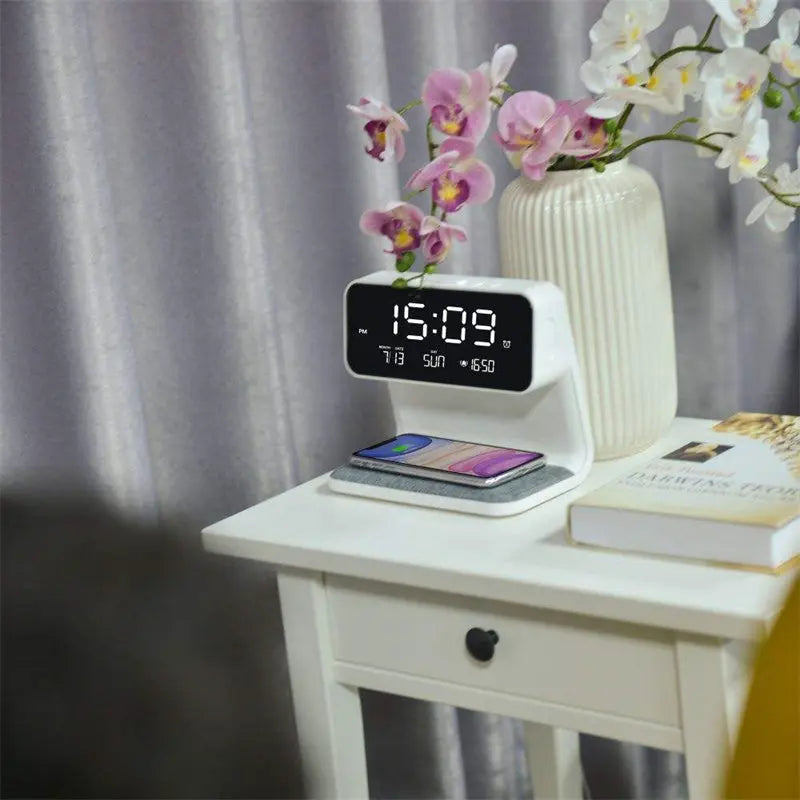 Creative 3 In 1 Bedside Lamp Wireless Charging LCD Screen Alarm Clock  Wireless Phone Charger TrendyDwelling