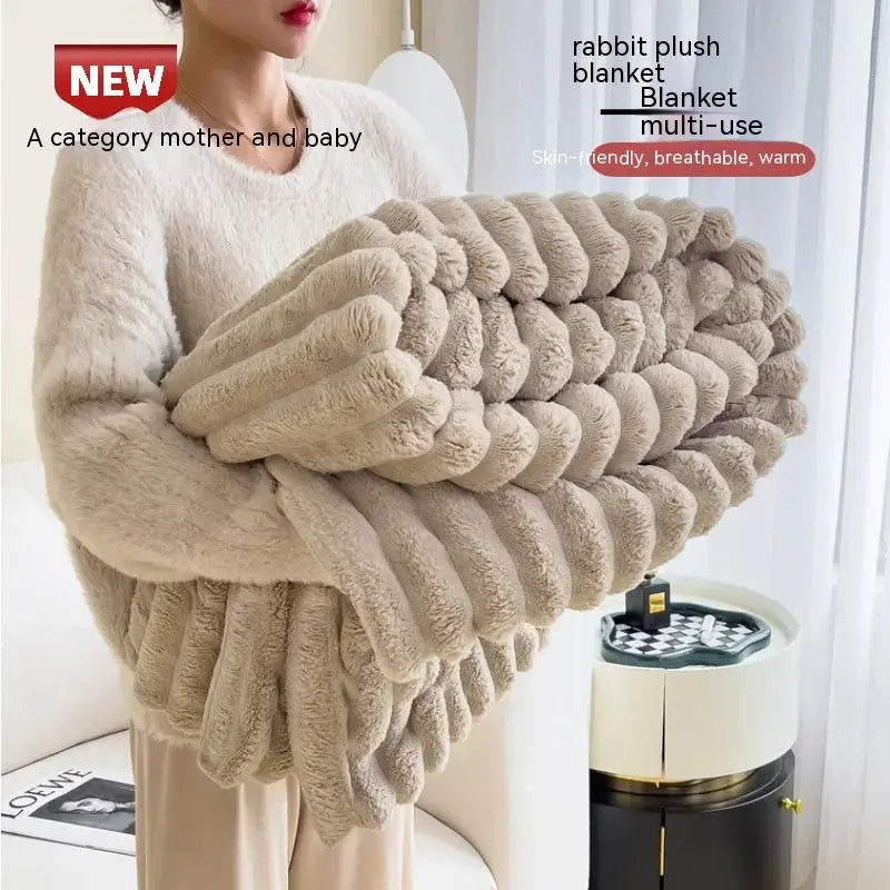 Soft Wind Bubble Velvet Blanket Warm Solid Rabbit Fur Blankets Double-sided Thickening Cover Throw Warm Fur Blanket TrendyDwelling