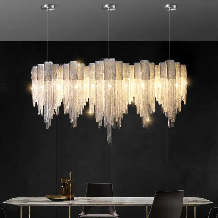 Nordic Luxury Villa Design Tassel Aluminum Chain Living Room Chandelier TrendyDwelling