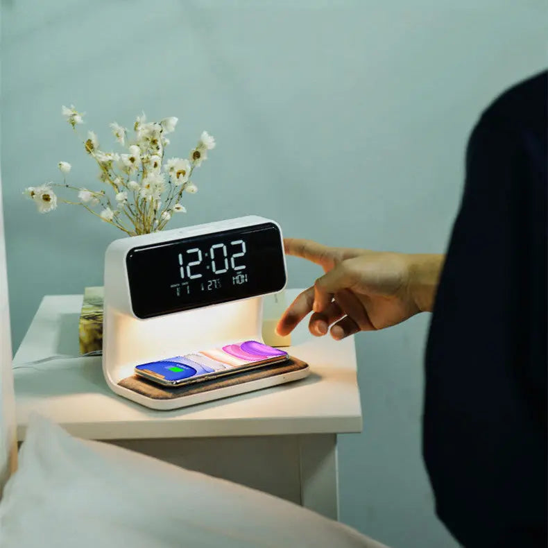 Creative 3 In 1 Bedside Lamp Wireless Charging LCD Screen Alarm Clock  Wireless Phone Charger TrendyDwelling